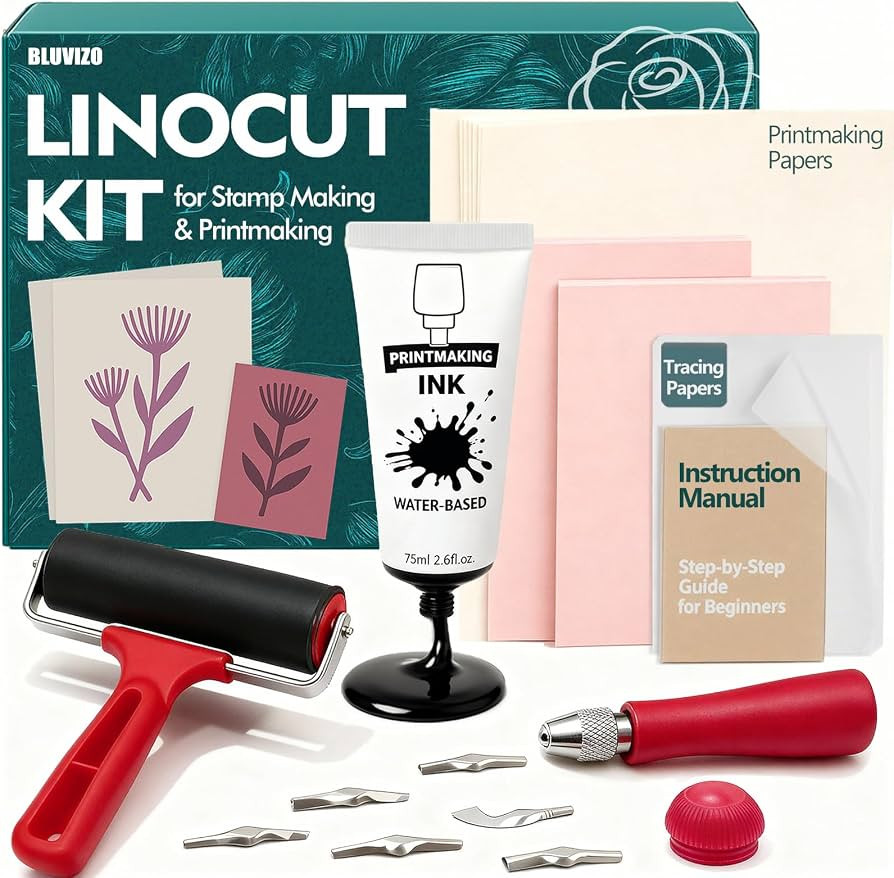 Linocut Tools Block Printing Kit: Stamp Carving Printmaking Kit Supplies with Rubber Blocks, Ink,... | Amazon (US)