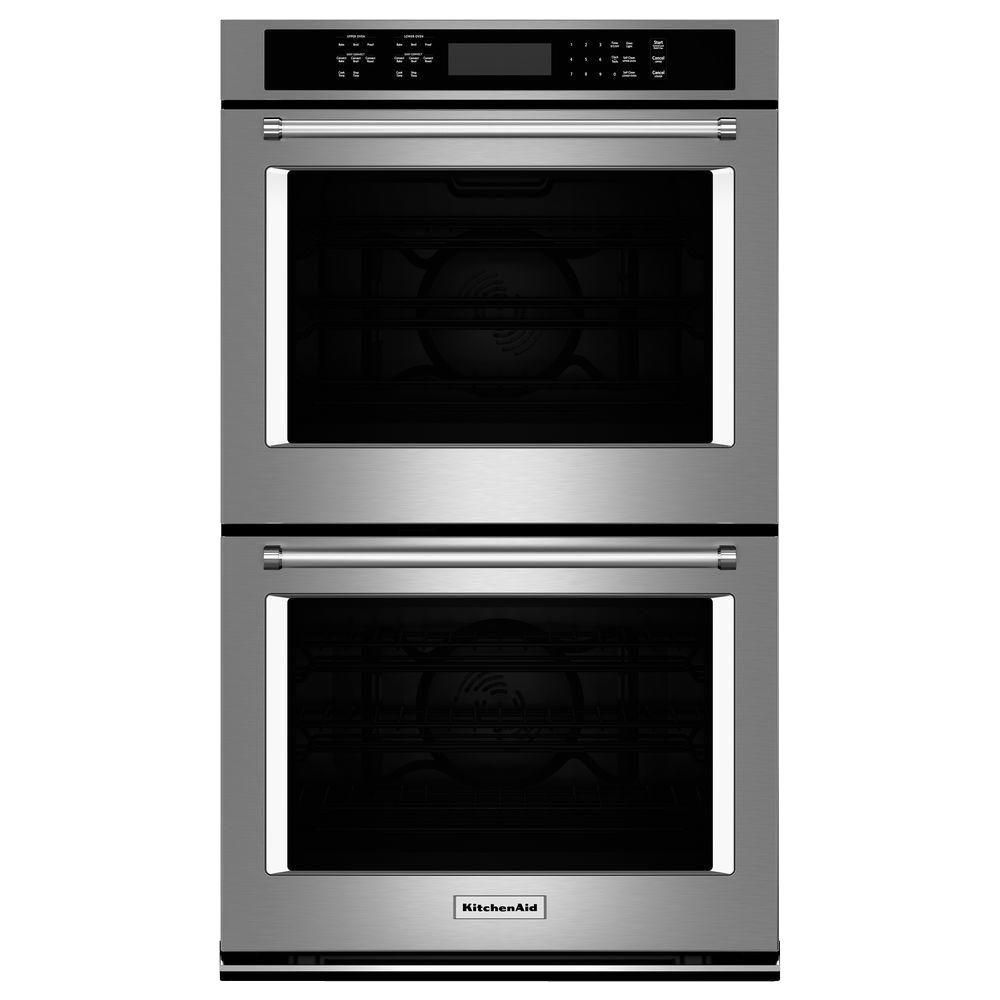 KitchenAid 30 in. Double Electric Wall Oven Self-Cleaning with Convection in Stainless Steel, Silver | The Home Depot