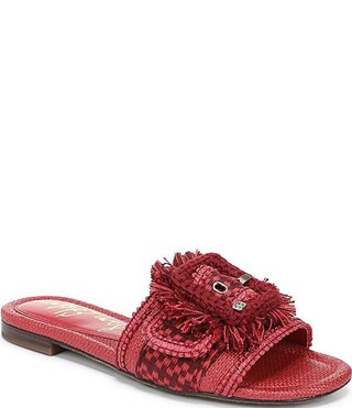 Bambi Playa Raffia and Fringe Oversized Buckle Slide Sandals | Dillard's