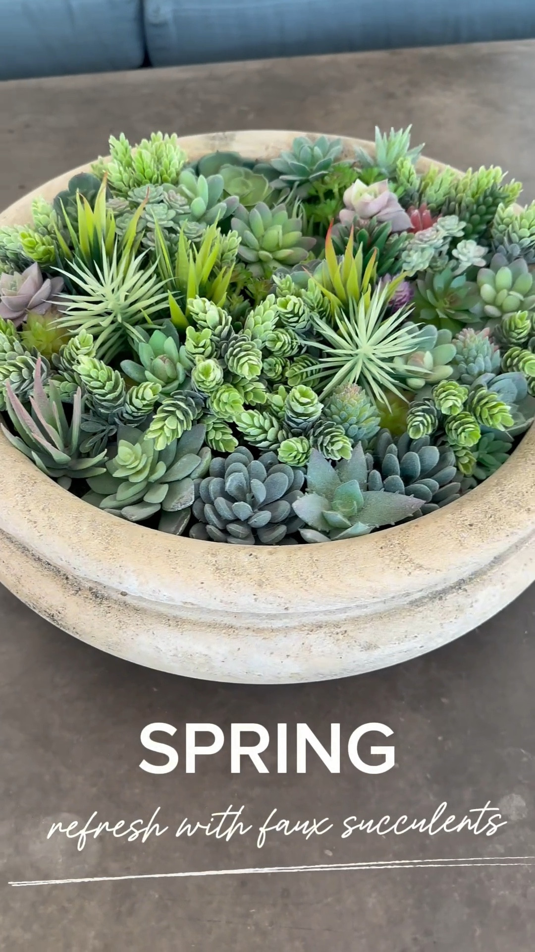 Spring Refresh with faux succulents! I'm constantly moving this beautiful cement planter around the house and filling it with different things—everything from holiday glass ornaments and fall acorns to candles, decorative moss, and orchids. And now I've moved it to our bar coffee table and filled it with faux succulents in less than 10 minutes! 

#LTKHome #LTKStyleTip #LTKWatchNow