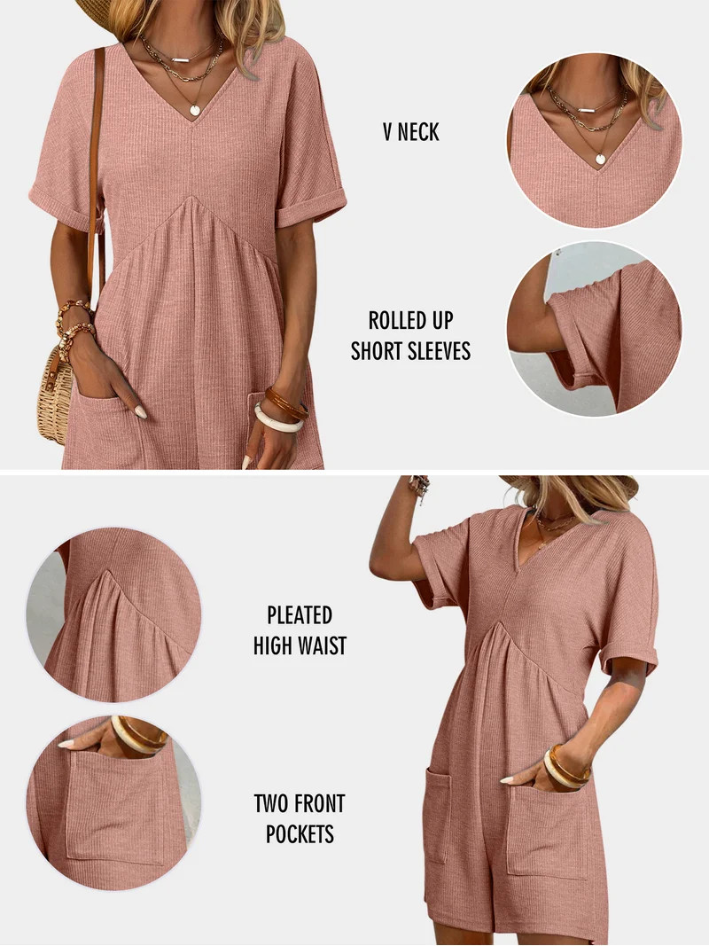 DOKOTOO Womens Rompers Solid Color Summer Short Jumpsuits with Pockets V Neck Zipper One Piece Ro... | Walmart (US)