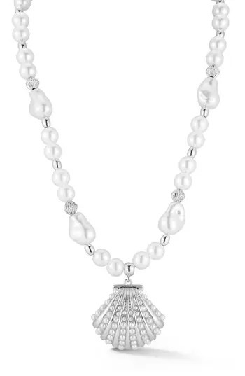 GLAZE JEWELRY Faux Pearl Shell Pendant Necklace in Silver at Nordstrom Rack | Nordstrom Rack