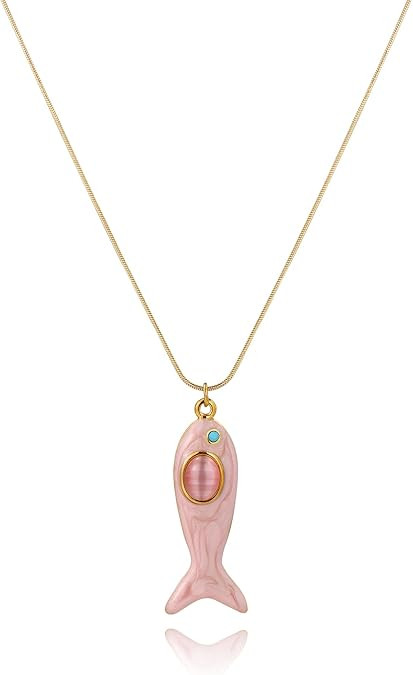 Boho Summer Fish Sea Pendant Charms Necklace For Women,Colored Seashore Ocean Holiday Stainless S... | Amazon (US)