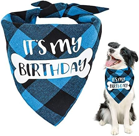 VIPITH Double Sided Cotton Dog Birthday Bandana Girl Boy, Washable Reversible Plaid Painting Dog ... | Amazon (US)