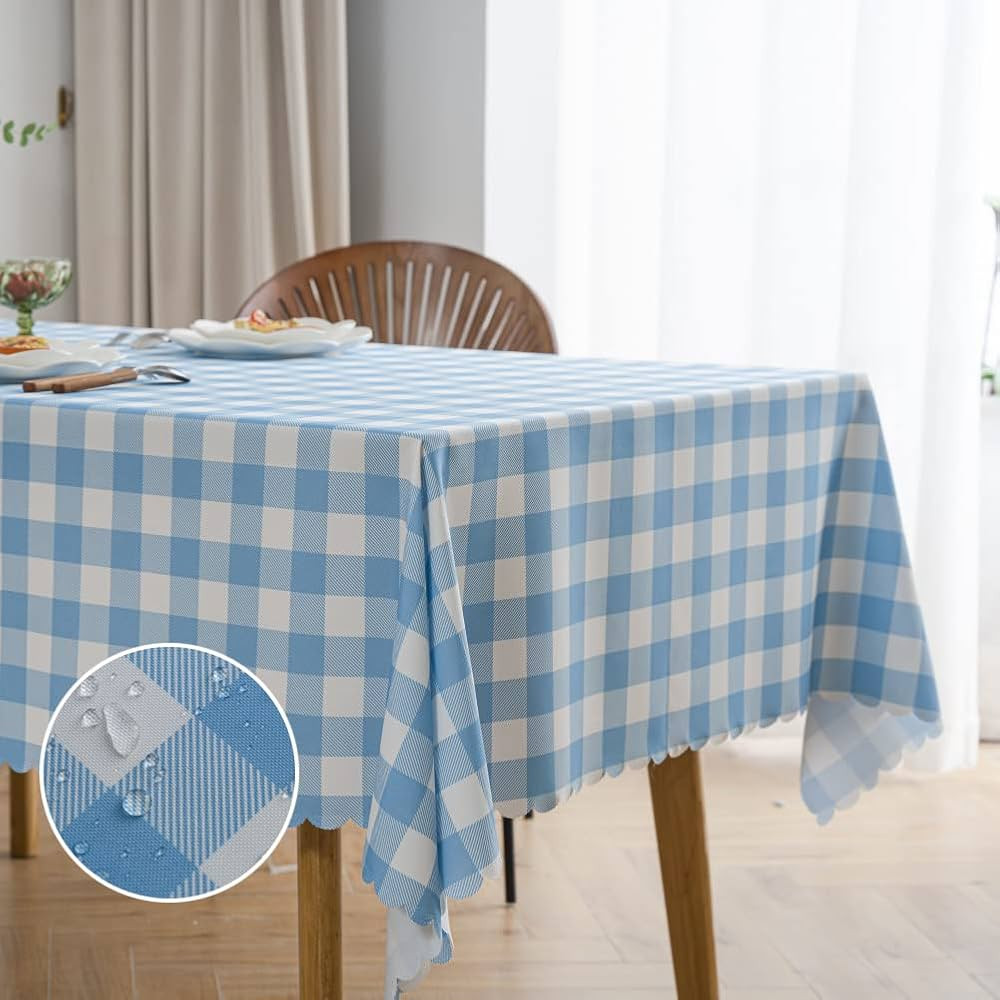 MANGATA CASA Light Blue Gingham Tablecloth for Rectangle Tables- Checkered Table Cloth Waterproof... | Amazon (US)