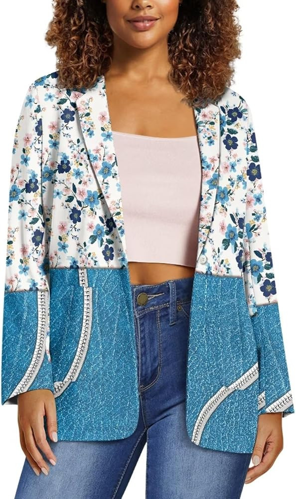 Women's Blazers Open Front One Button Dress Jackets for Women Long Sleeve Pockets Tops for Office... | Amazon (US)