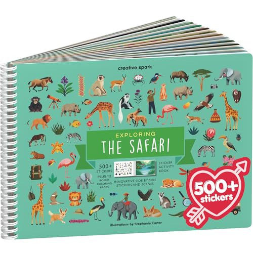 Safari Animals 500+ Kids Sticker Book by Cupkin Toddler Airplane Travel Activity Coloring and Sticker Book, Road Trip Essentials, 12 Coloring Pages 12 Scenes for Ages 2–8 Years | Amazon (US)
