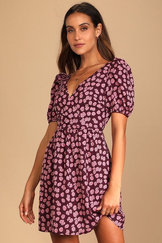 She's a Sweetheart Purple Floral Print Backless Skater Dress | Lulus (US)