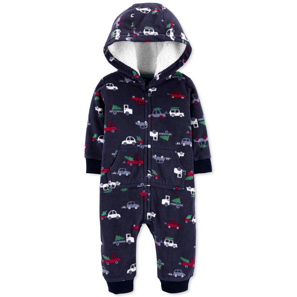 Carter's Baby Boys Holiday-Print Fleece Hooded Coverall Navy Size 3 Months | Walmart (US)