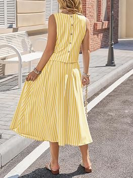 Tankaneo Womens 2 Piece Skirt Sets Summer Striped Tank Tops Midi Dress 2026 | Amazon (US)
