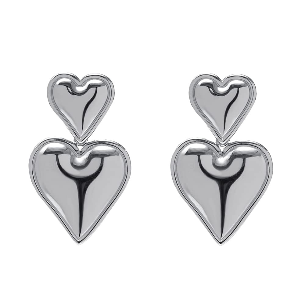 Heart Drop Earrings Double Heart Statement Dangle Earrings for Women Gold Silver | Amazon (US)