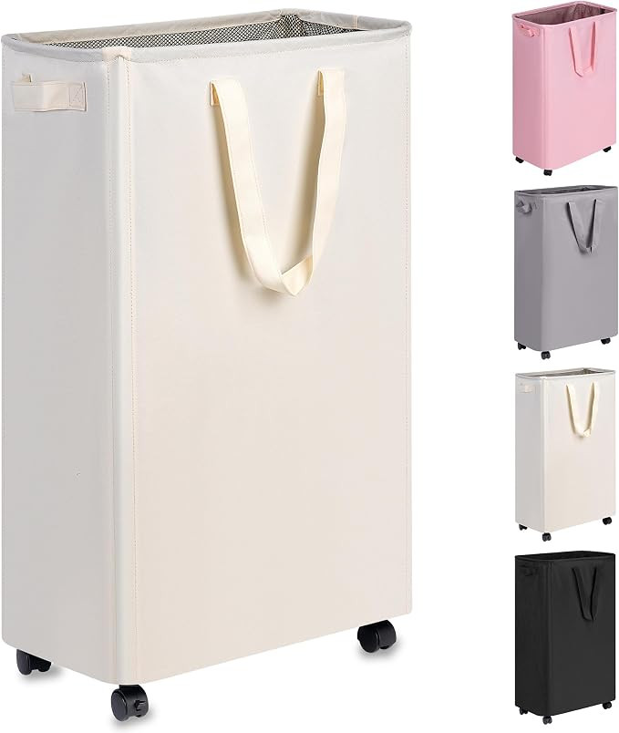Slim Laundry Hamper with Wheels, Rolling Laundry Basket for Clothes, Small Laundry Basket for Bed... | Amazon (US)