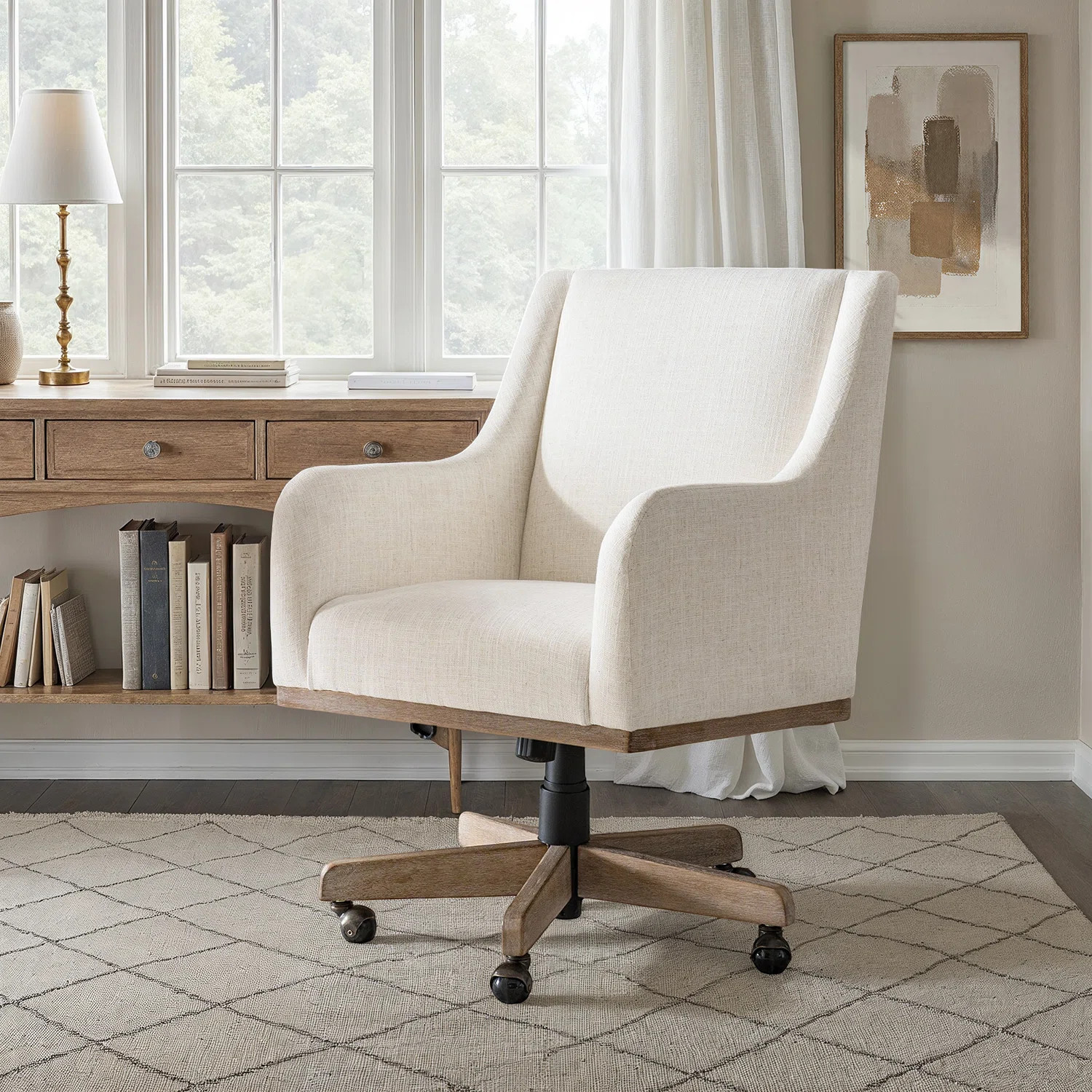 Julia Farmhouse 360° Swivel Office Chair with Adjustable Height and Curved Armrests | Wayfair North America