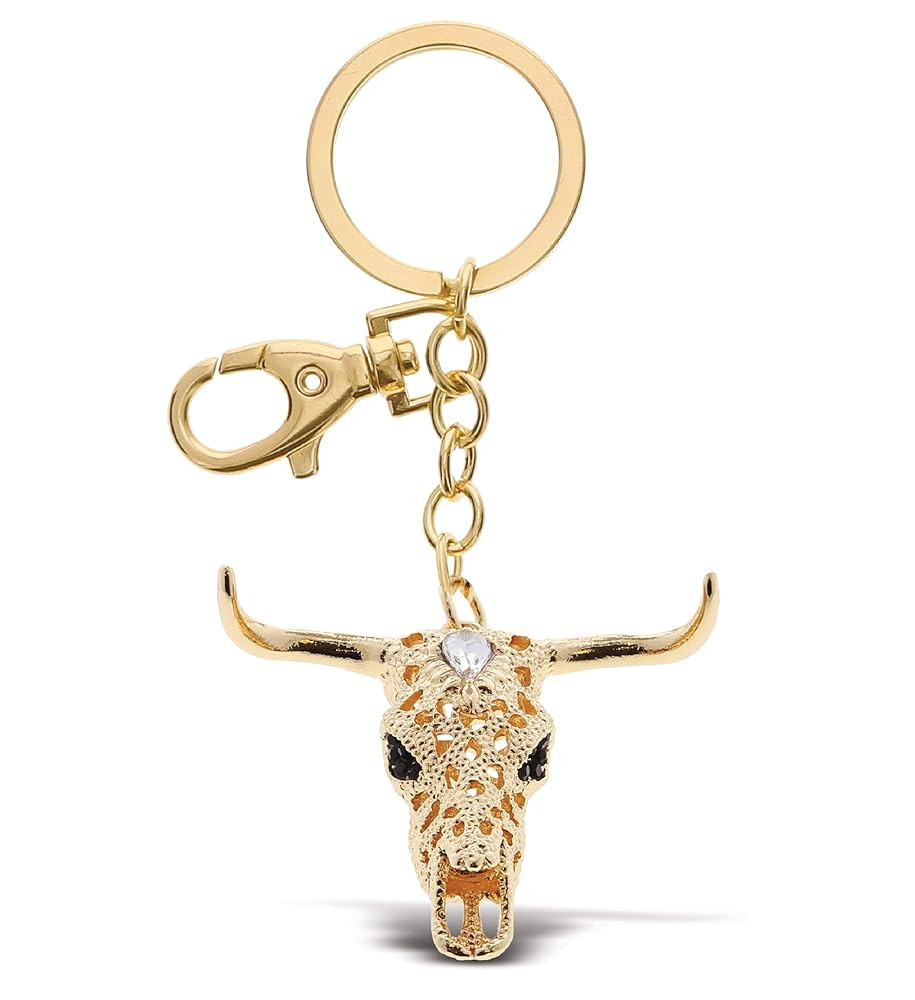 Longhorn Skull Keychain - Gold 3D Sparkling Charm Rhinestones Fashionable Stylish Metal Alloy Dur... | Amazon (US)