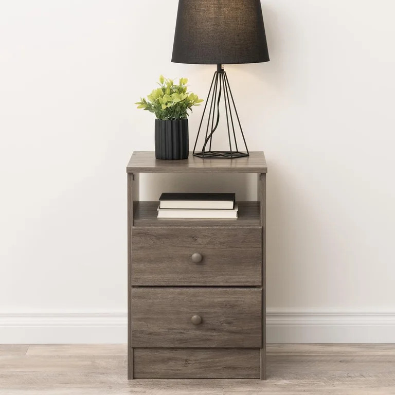 Prepac Astrid 2-Drawer Nightstand with Open Shelf, Drifted Gray | Walmart (US)