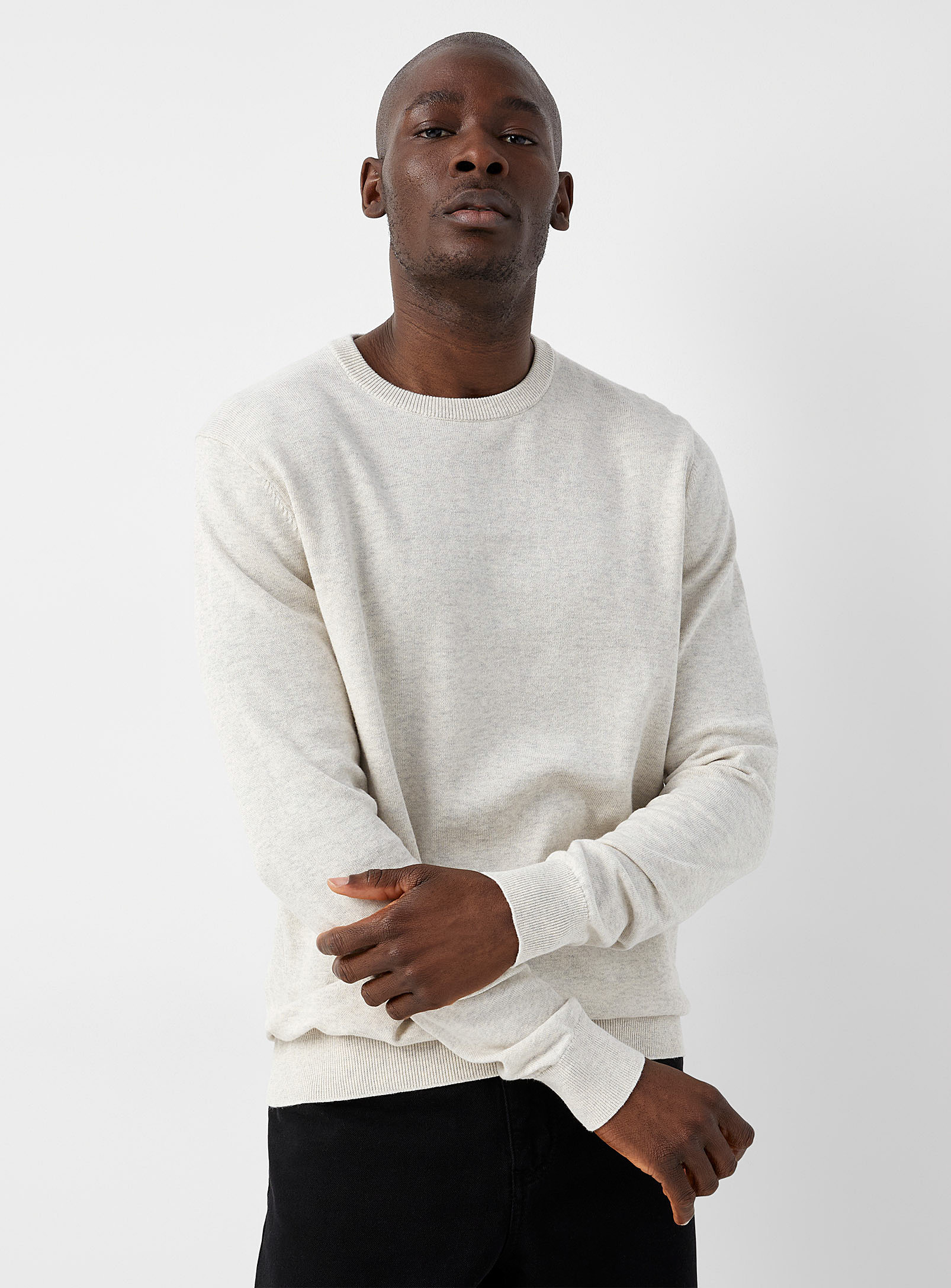 Le 31 - Minimalist crew-neck sweater (Men, White, LARGE) | Simons