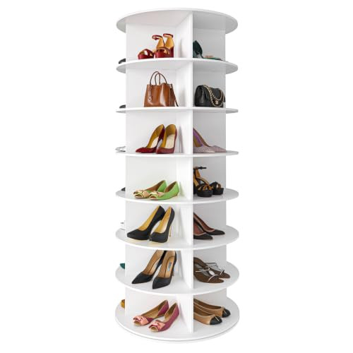 SpaceAid 7 Tier Rotating Shoe Rack Tower, Spinning Shoe Display Lazy Susan, Revolving 360 Shoe Rack Storage Round Carousel, Vertical Handbag Rotate Shoes Closet Organization (7-Tier White) | Amazon (US)