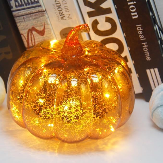 CFDECOR Mercury Glass Pumpkin Light with Timer, with 10 Fairy Lights Inside, Battery Operated Led... | Amazon (US)