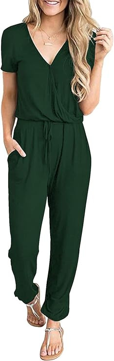 Pretty Garden Womens Deep V Neck Wrap Drawstring Waist Jumpsuit | Amazon (US)