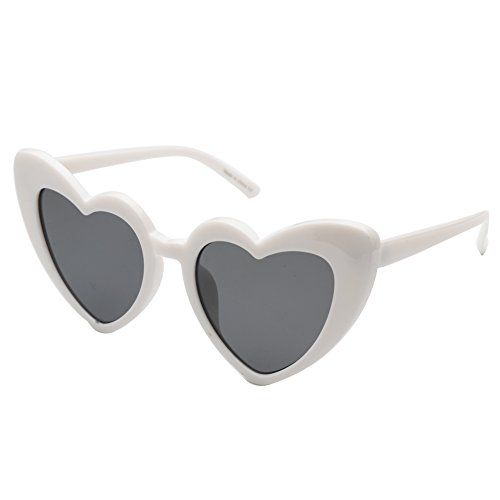 Cramilo Women Heart Shaped Sunglasses Fashion Cute Cat Eye Mod Style Retro Glasses White | Amazon (US)