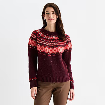 St. John's Bay Womens Mock Neck Long Sleeve Pullover Sweater, Color: Deep Ruby - JCPenney | JCPenney