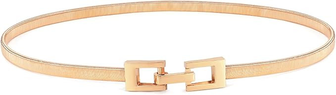VONMELLI Skinny Metal Cinch Belt for Dress Stretch Thin Waist Belt for Women Gold/Silver | Amazon (US)