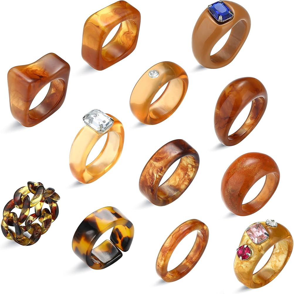 12Pcs Y2K Rings for Women Acrylic Resin Rings Set Jewelry Vintage Plastic Rings Purple Retro Chun... | Amazon (US)