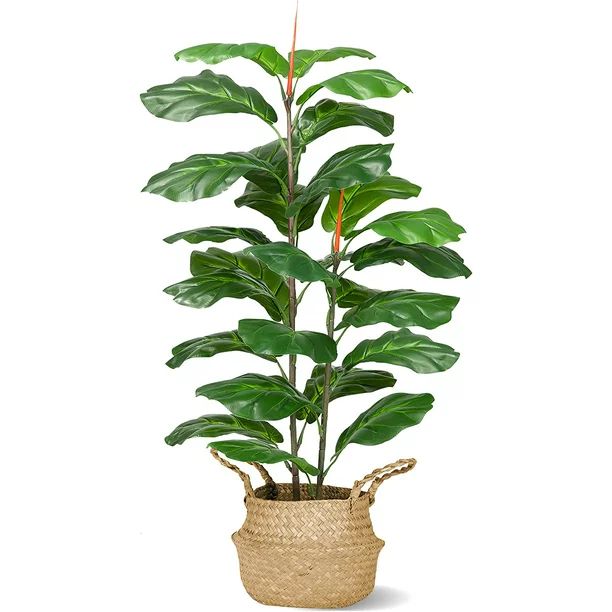Artificial Fiddle Leaf Fig Tree, 39" Faux Ficus Lyrata Plant with Woven Basket, Fake Potted Decor | Walmart (US)