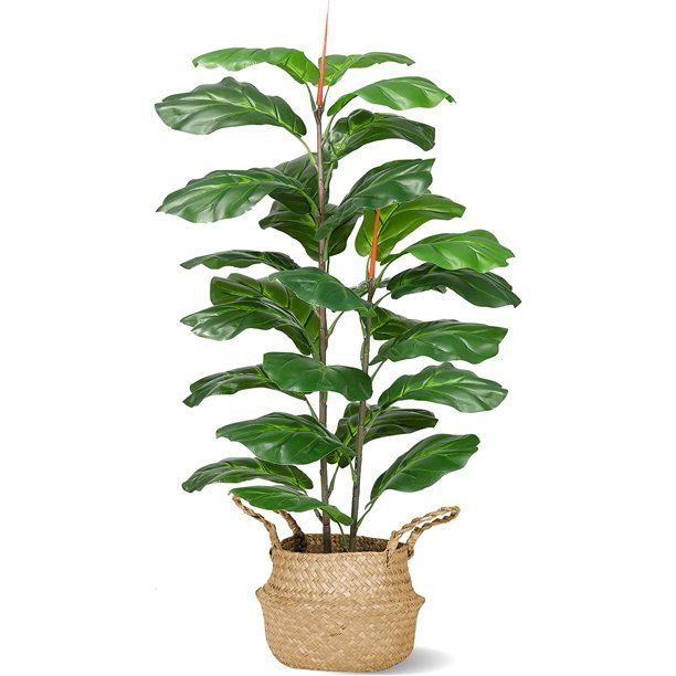 Artificial Fiddle Leaf Fig Tree, 39" Faux Ficus Lyrata Plant with Woven Basket, Fake Potted Decor... | Walmart (US)