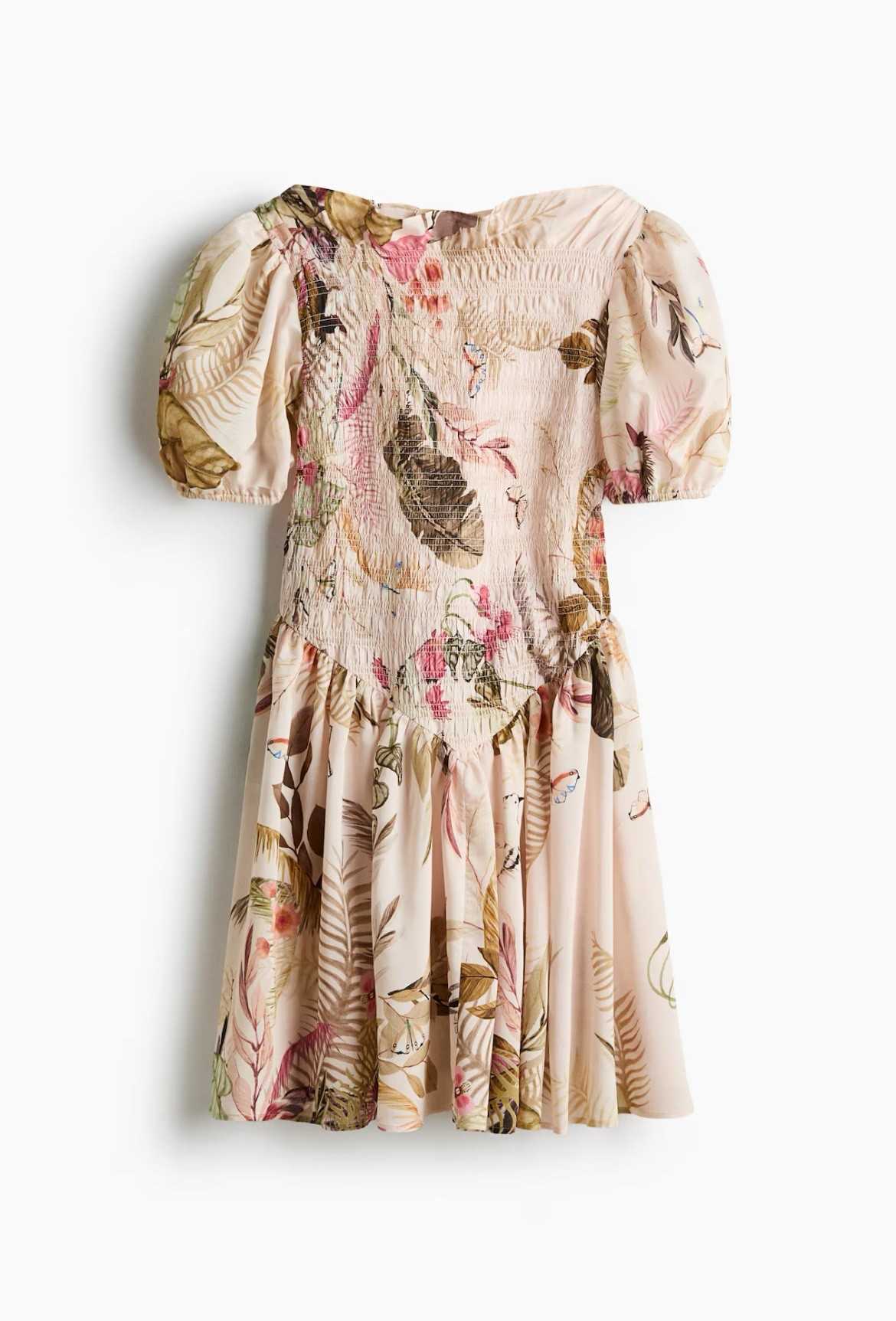 Blush pink tropical print puff sleeve smocked dress

#LTKSeasonal