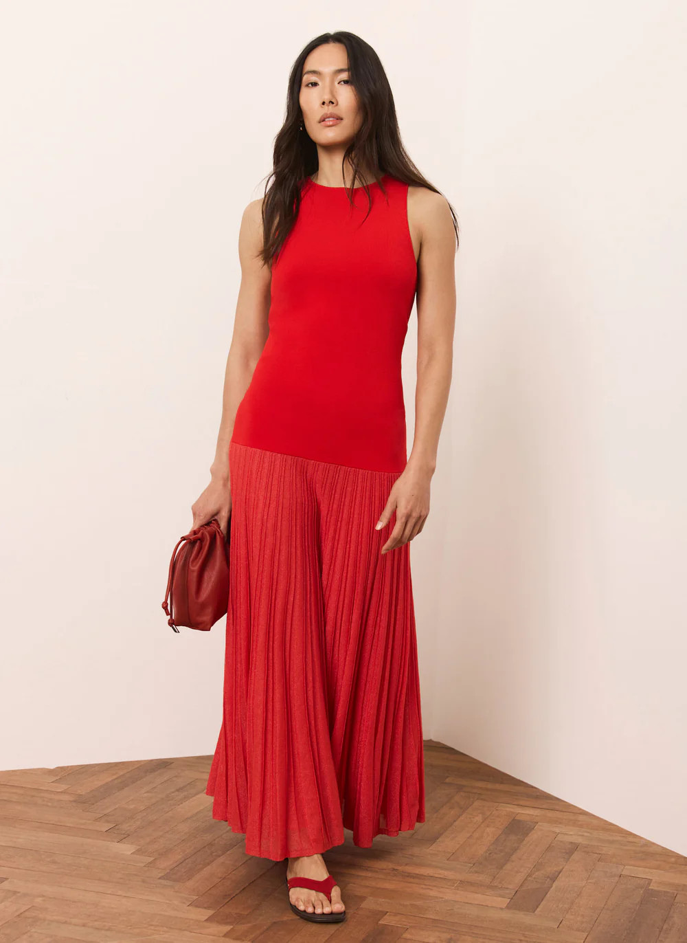 Red Knit Pleated Maxi Dress | Mint Velvet
