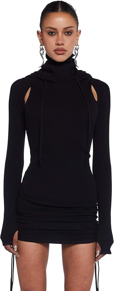 Dolls Kill Compression Ruched Mini Dress by Darker WAVS – Stretchy Hooded Mini Dress with Racer... | Amazon (US)