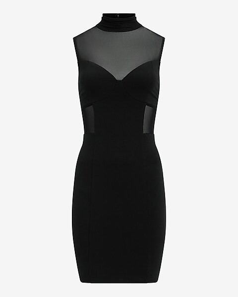 Mesh Mock Neck Sleeveless Mini Sheath Dress | Express