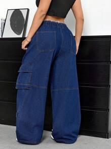 SHEIN EZwear Plus Size Casual Distressed Wide Leg Cargo Jeans | SHEIN