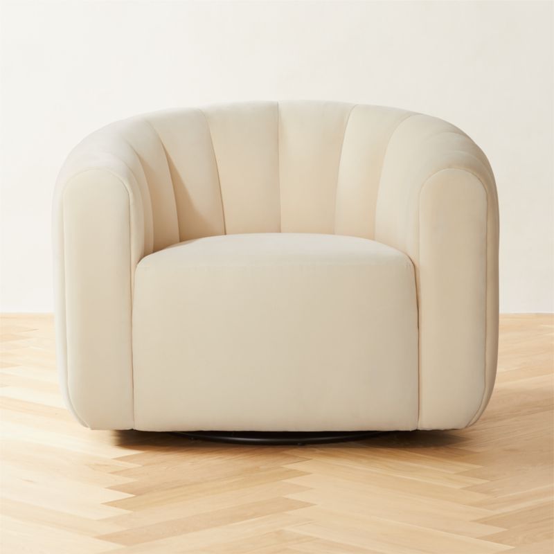 Fitz Modern Channeled Cream Velvet Swivel Chair + Reviews | CB2 | CB2