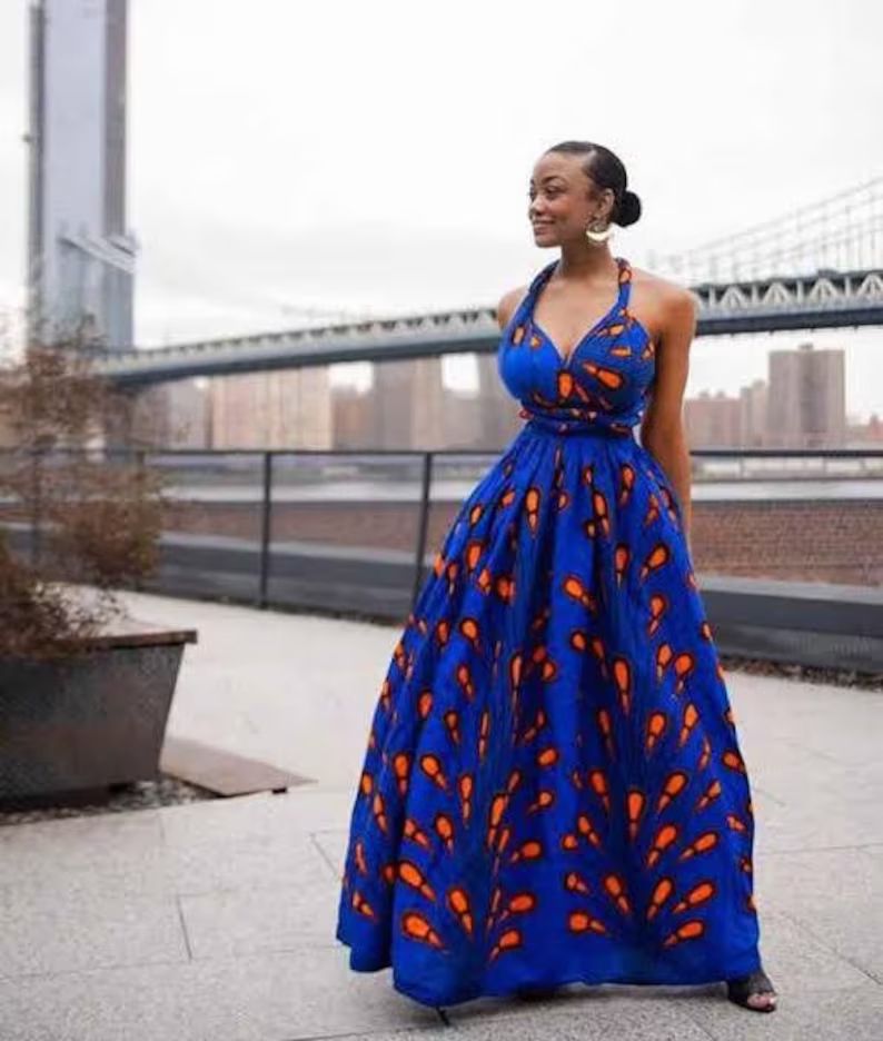 Royal Blue African Ankara Print Long Maxi Dress | Etsy | Etsy (US)