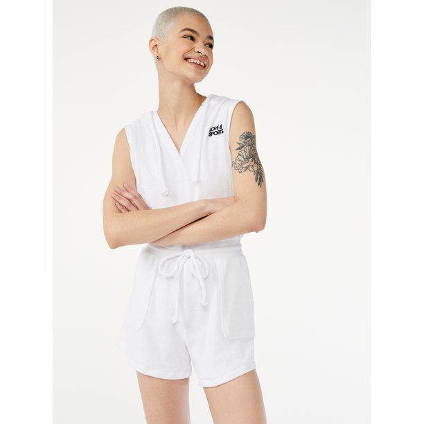 Love & Sports Women’s Terry Cloth Romper with Hood - Walmart.com | Walmart (US)