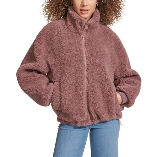Levi's Women's Sherpa Zip Up Teddy Jacket, Rose Taupe, X-Large | Amazon (US)