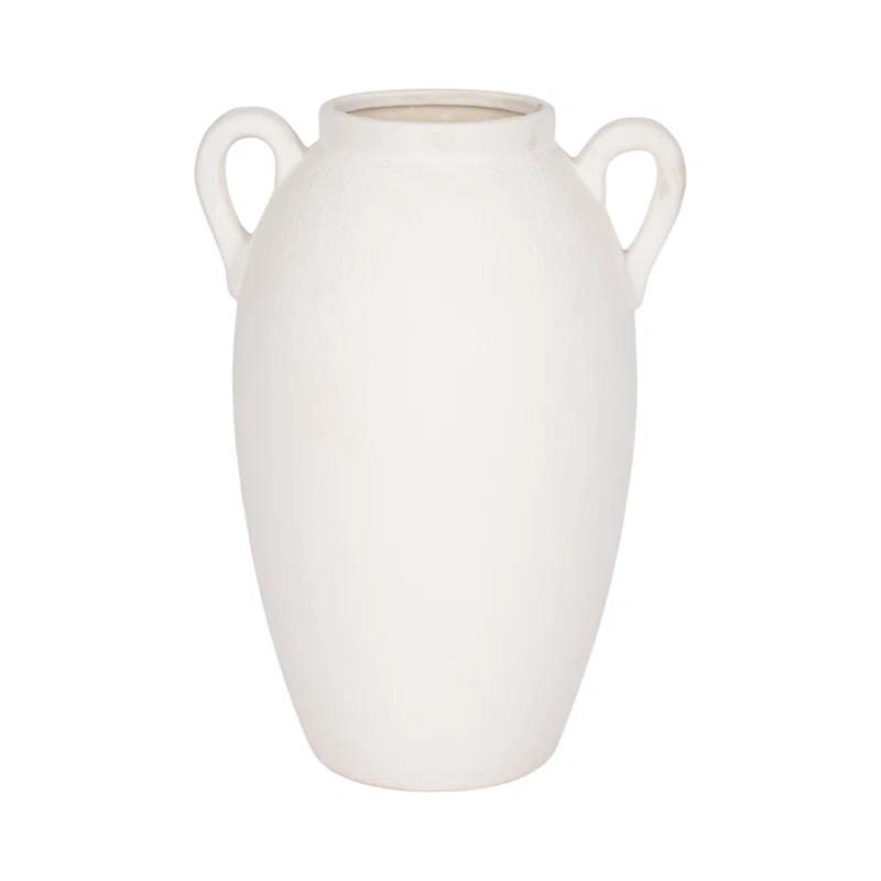 Neutral Stoneware White Textured Amphora Jug with Handles Vase | Wayfair North America