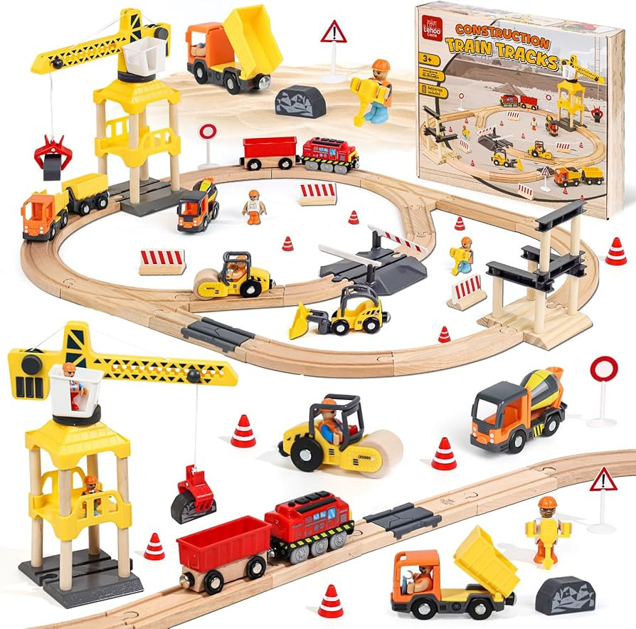 Lehoo Castle Wooden Train Set, Construction Toys Train Set for Toddlers 2-4, Wooden Train Track f... | Amazon (US)