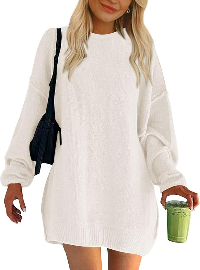 BTFBM 2023 Womens Sweaters Casual Crewneck Long Sleeve Oversized Sweater Dress Fall Winter Loose ... | Amazon (US)