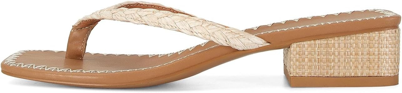 DOEYG Raffia Heels Sandals for Women Summer Beach Flip Flops Square Open Toe Flat Heeled Sandals ... | Amazon (US)