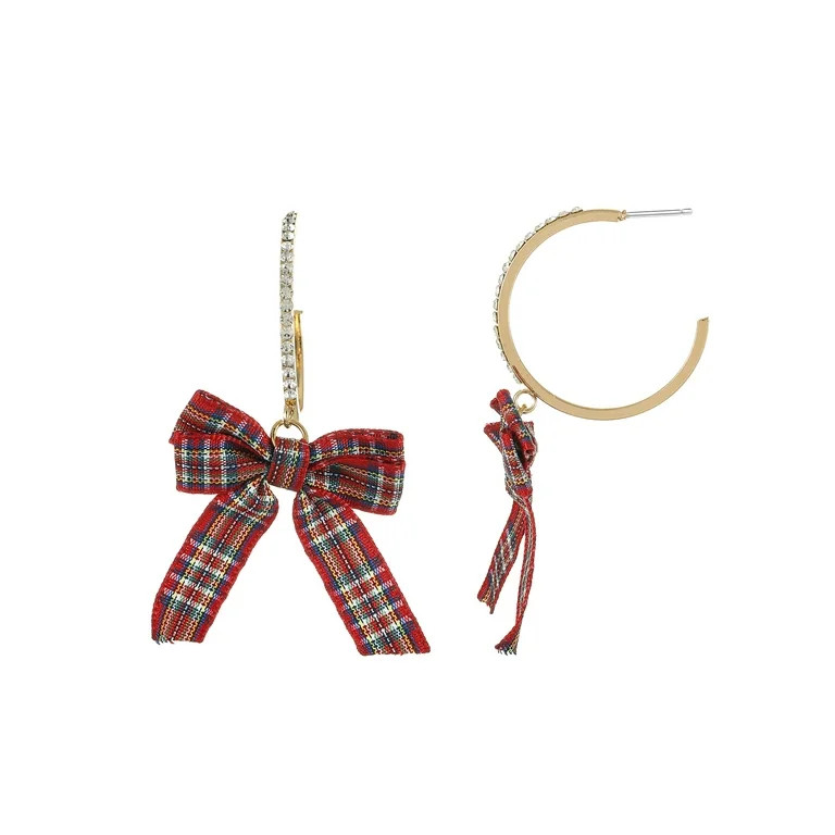 Holiday Time Goldtone Hoop with Red Bow Earrings, 1 Pair - Walmart.com | Walmart (US)