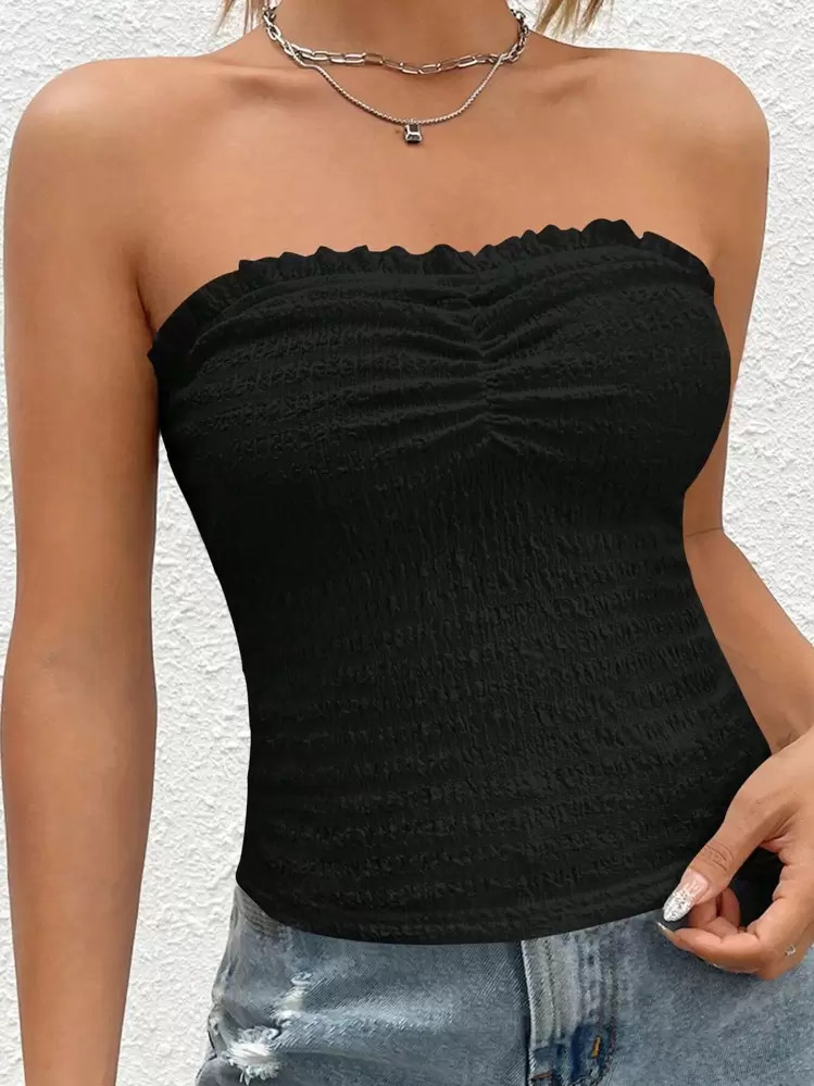 SHEIN EZwear Ruched Bust Frill Trim Tube Top | SHEIN