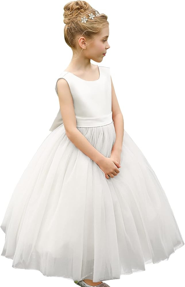 ABAO SISTER Flower Girls Satin Tulle Princess Pageant Dress for Wedding Kids Party Prom Ball Gown... | Amazon (US)