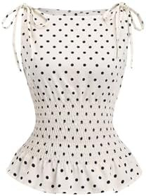 GORGLITTER Women's Polka Dots Boat Neck Tank Top Ruffle Tie Shoulder Smocked Going Out Y2k Vest T... | Amazon (US)