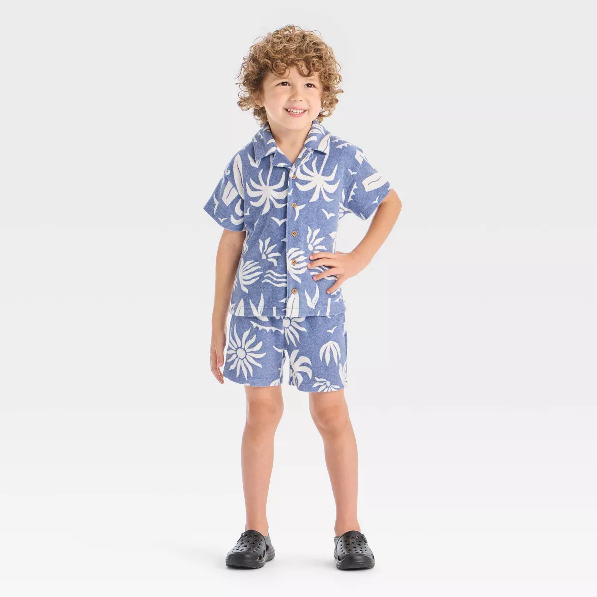 Grayson Mini Toddler Boys' Textured Woven Shirt and Shorts Set - Blue | Target
