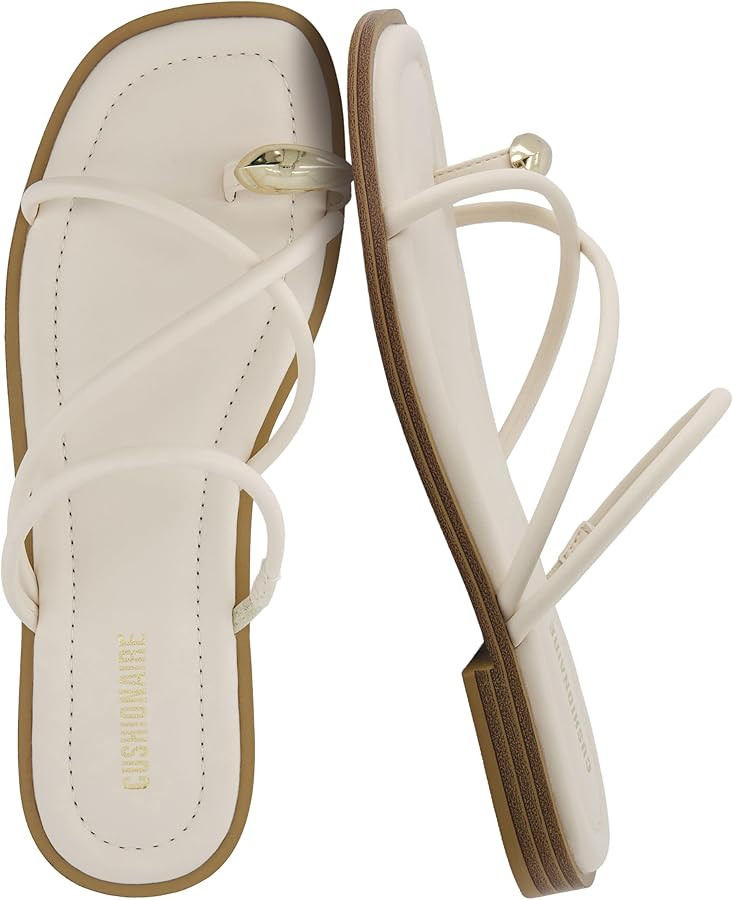 CUSHIONAIRE Venue Women\u2019s Strappy Toe-Loop Slide Sandals with Gold-Tone Accent & Memory Foam... | Amazon (US)