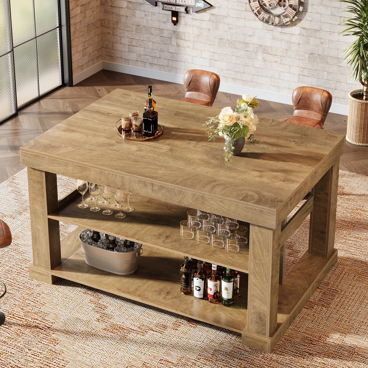 Kitchen Island With Storage Shelves, 55 Inch Kitchen Shelf With Large Worktop, Stable Wooden Stru... | Wayfair North America