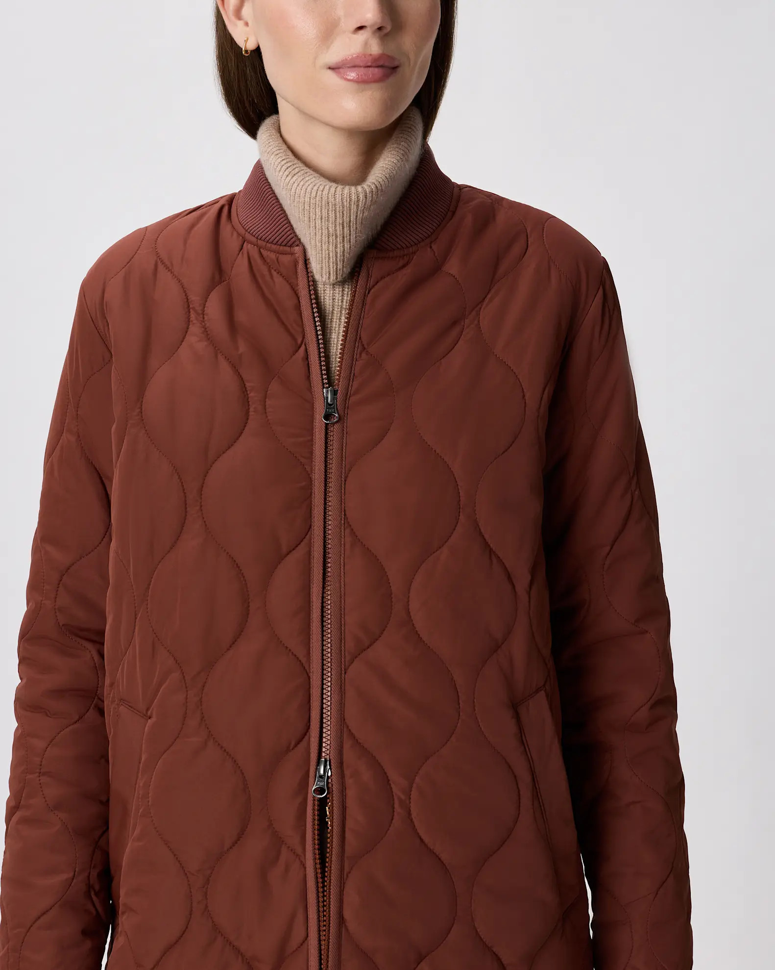 Featherless Quilted Puffer Long Coat in Redwood Brown | Quince